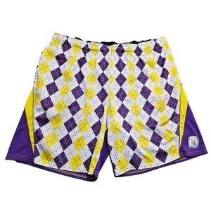 Flow Society Purple Yellow Argyle Lacrosse Shorts XL 5A89QP001 Mesh Athletic *